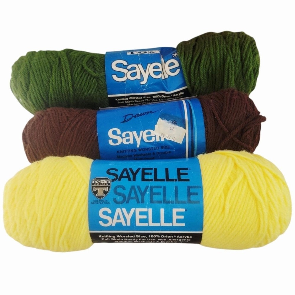 Vintage Sayelle Dawn Sayelle Yarn Lot 3 Skeins Orlon Acrylic Worsted 4 oz USA
